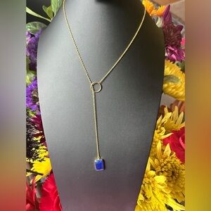 Blue Jade Lariat Gold Necklace